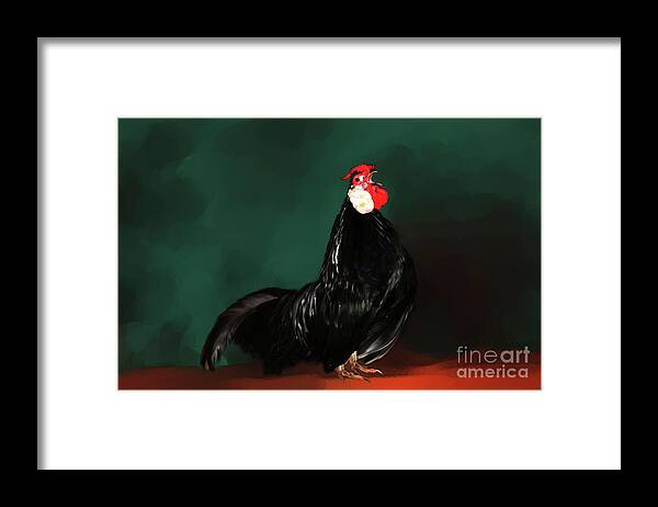 Chicken Framed Print featuring the digital art Black Rooster by Lisa Redfern