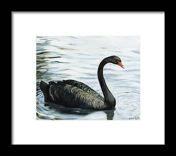 Black Swan Framed Print featuring the painting Black Swan by Charlotte Yealey