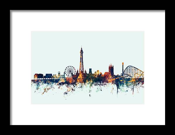 City Framed Print featuring the digital art Blackpool England Skyline by Michael Tompsett