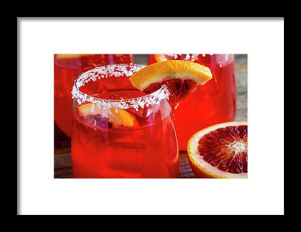 Adult Beverage Framed Print featuring the photograph Blood Orange Margaritas on the Rocks by Teri Virbickis
