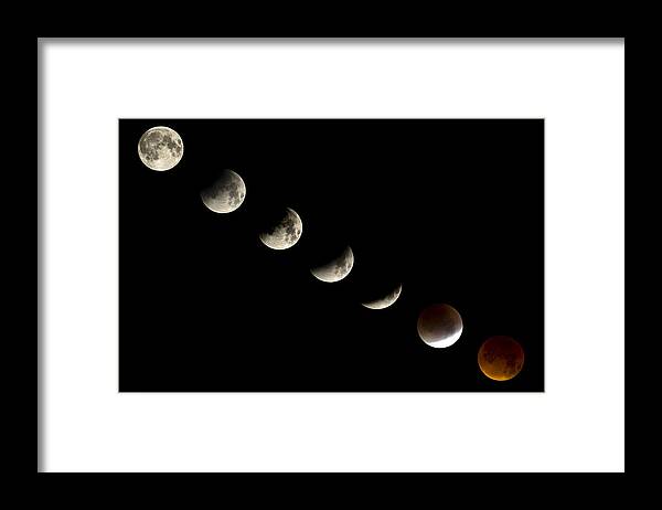 Lunar Eclipse Framed Print featuring the photograph Bloodmoon Lunar Eclipse with phases composite by Andy Myatt
