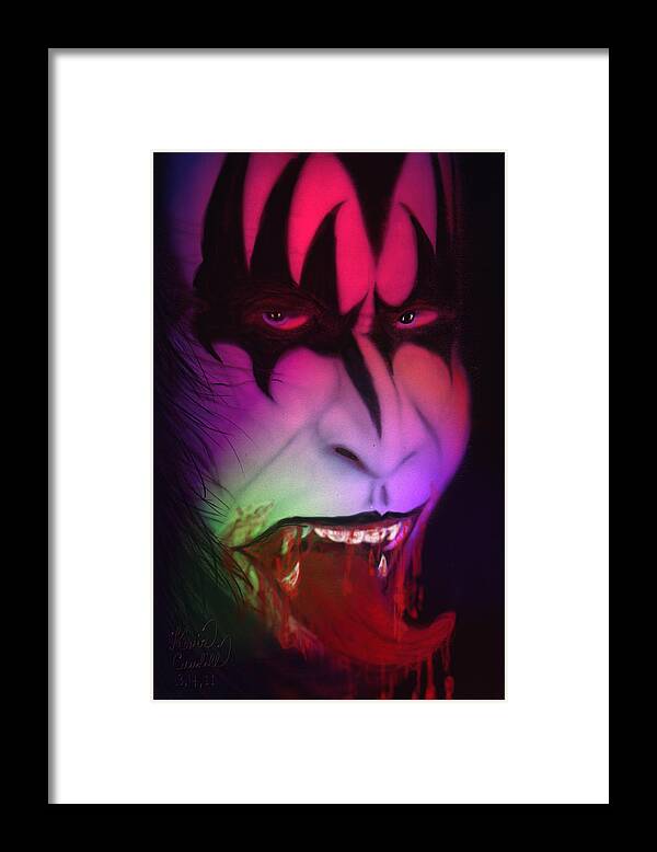 Gene Simmons Framed Print featuring the painting Bloody Demon by Kevin Caudill