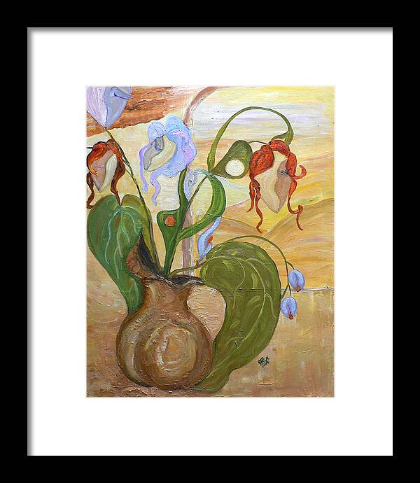 Figurative Art Paintings Framed Print featuring the painting Blooming Orchids in the Vase by Mila Ryk