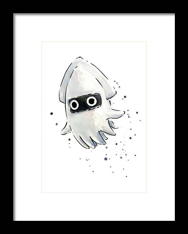 Squid Framed Print featuring the painting Blooper Watercolor by Olga Shvartsur
