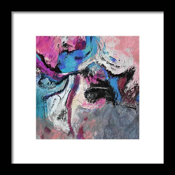 Abstract Framed Print featuring the painting Blue and Pink Abstract Painting by Inspirowl Design