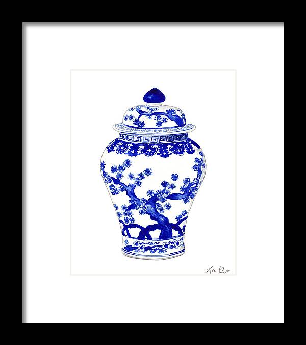 Blue And White China Framed Print featuring the painting Blue and White Ginger Jar Chinoiserie 10 by Laura Row