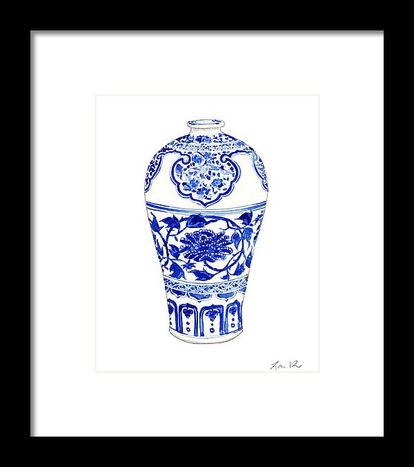 Blue And White China Framed Print featuring the painting Blue and White Ginger Jar Chinoiserie 3 by Laura Row