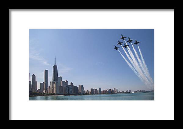 Chicago Framed Print featuring the photograph Blue Angels over Chicago by Lev Kaytsner