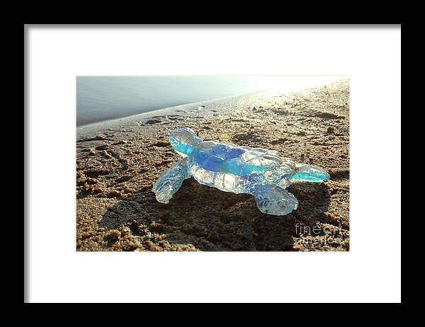Sculpture Framed Print featuring the sculpture Blue Baby Sea Turtle from the Feral Plastic series by Adam Long by Adam Long
