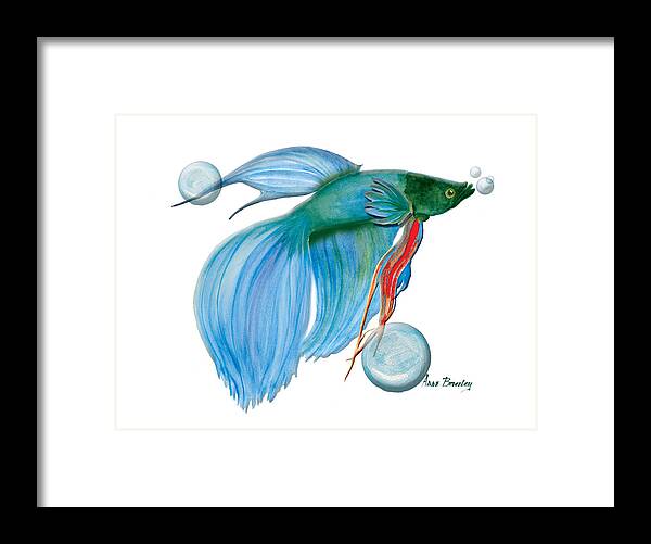 Beta Fish Framed Print featuring the painting Blue Beta Fish by Anne Beverley-Stamps