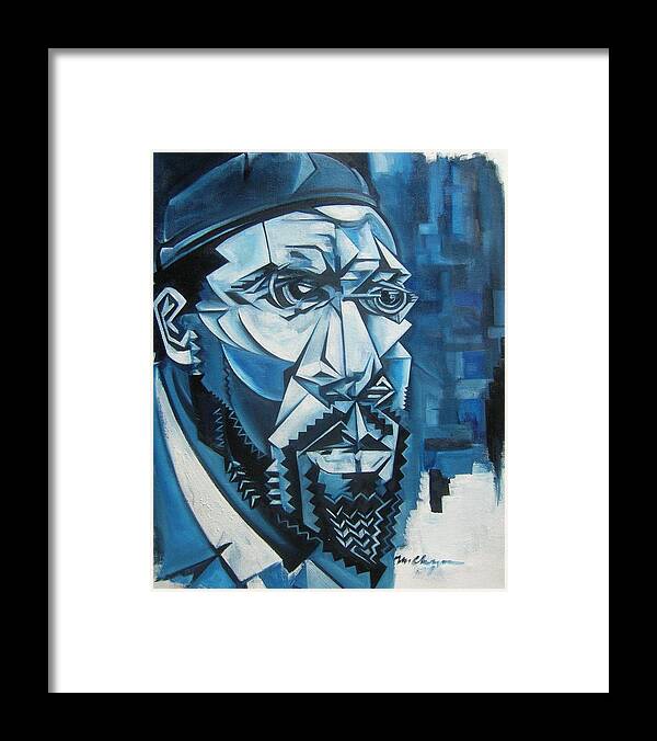 Thelonious Monk Blue Jazz Piano Cubism Framed Print featuring the painting Blue Blue Monk by Martel Chapman