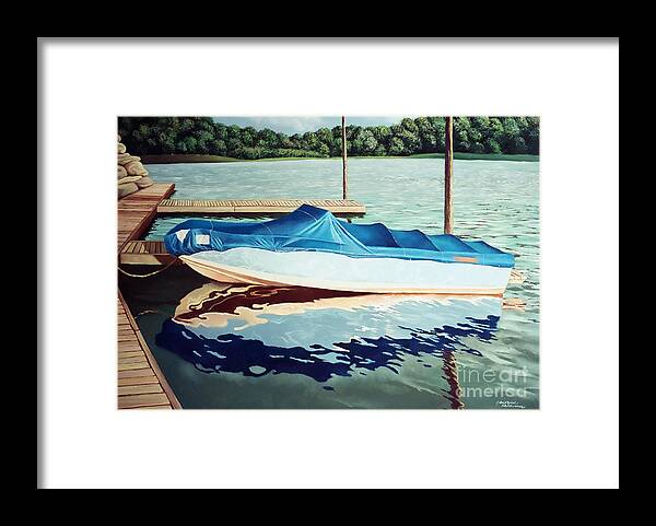 Blue Boat Framed Print featuring the painting Blue Boat by Christopher Shellhammer