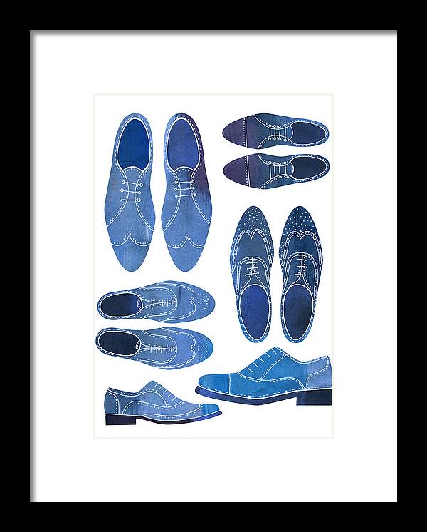 Blue Framed Print featuring the painting Blue Brogue Shoes by Nic Squirrell