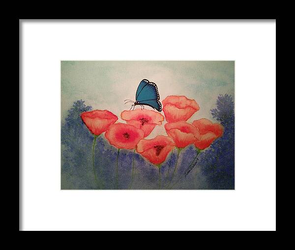Butterfly Framed Print featuring the painting Blue Butterfly by Susan Nielsen
