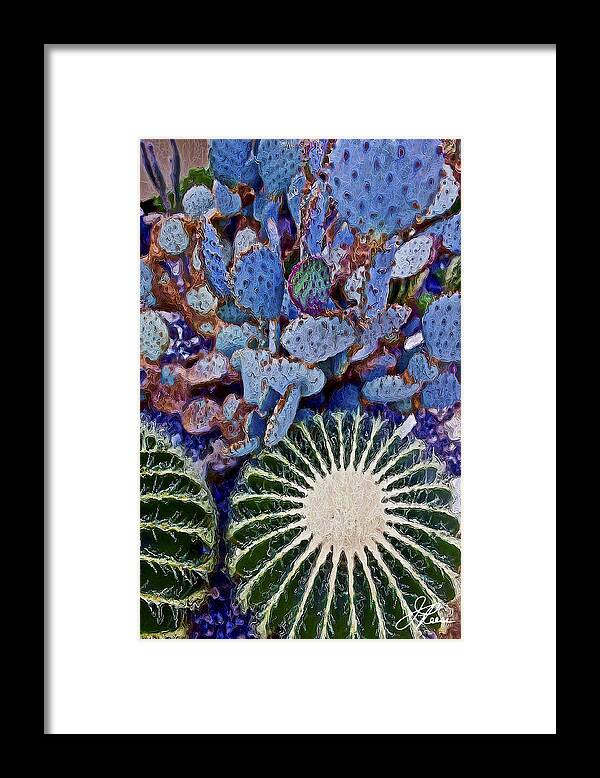 Blue Cactus Framed Print featuring the painting Blue Cactus by Joan Reese