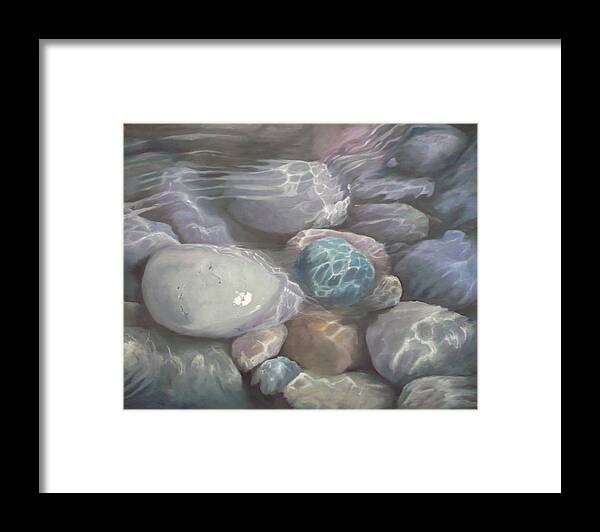 Pebbles Water Oil Blue Sea Underwater Framed Print featuring the painting Blue Calm by Caroline Philp