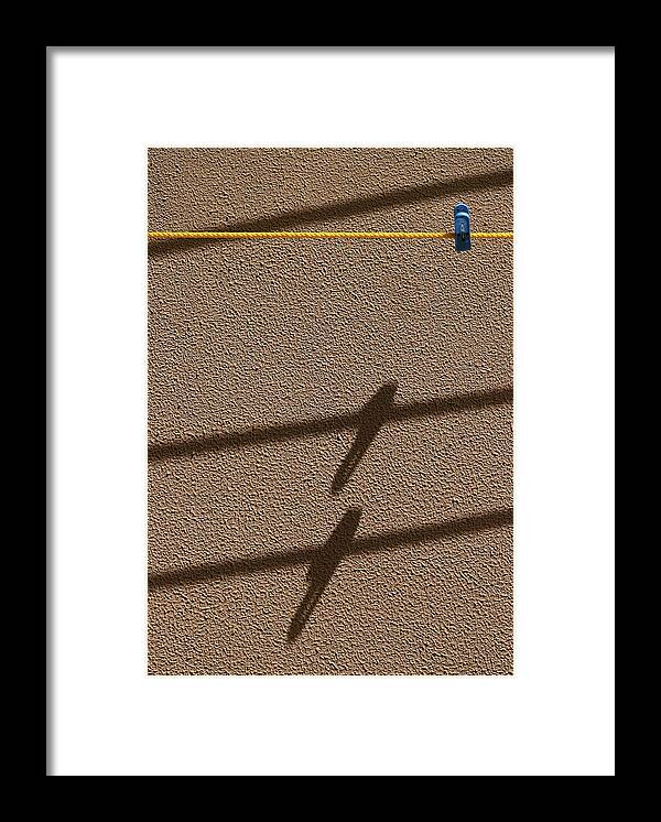 Minimal Framed Print featuring the photograph Blue Clothespin Shadow by Prakash Ghai