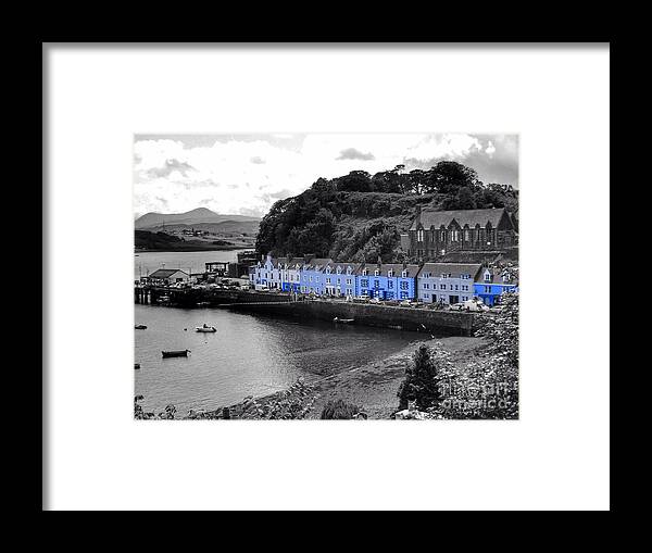 Portree Framed Print featuring the photograph Blue Cottages at Portree Harbour 5 by Joan-Violet Stretch