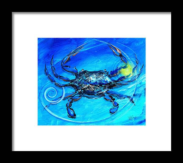 Crab Framed Print featuring the painting Blue Crab, Abstract by J Vincent Scarpace