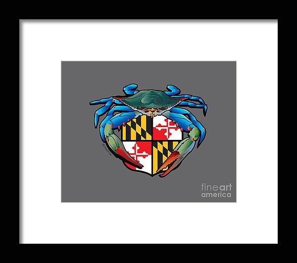 Maryland Flag Framed Print featuring the digital art Blue Crab Maryland Crest by Joe Barsin