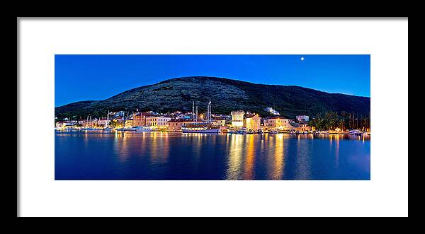 Ancient Framed Print featuring the photograph Blue evening in Vis town panoramic by Brch Photography