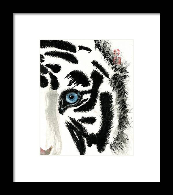 Japanese Framed Print featuring the painting Blue-Eyed Tiger by Terri Harris