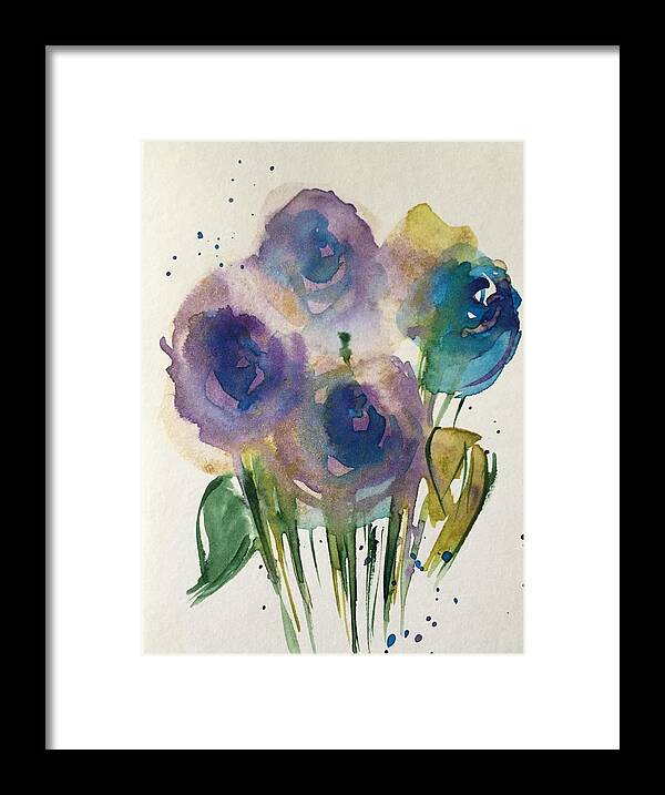 Watercolor Paper Watercolor Flowers Aquarell Blumen Blue Flower Painting Framed Print featuring the painting Blue Flowers by Britta Zehm