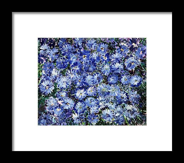 Acrylic Paint Framed Print featuring the painting Blue Flowers by Don Wright