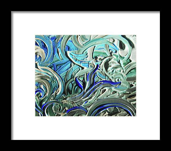 Abstract Framed Print featuring the painting Blue Gray Acrylic Brush Strokes Abstract for Interior Decor I by Irina Sztukowski