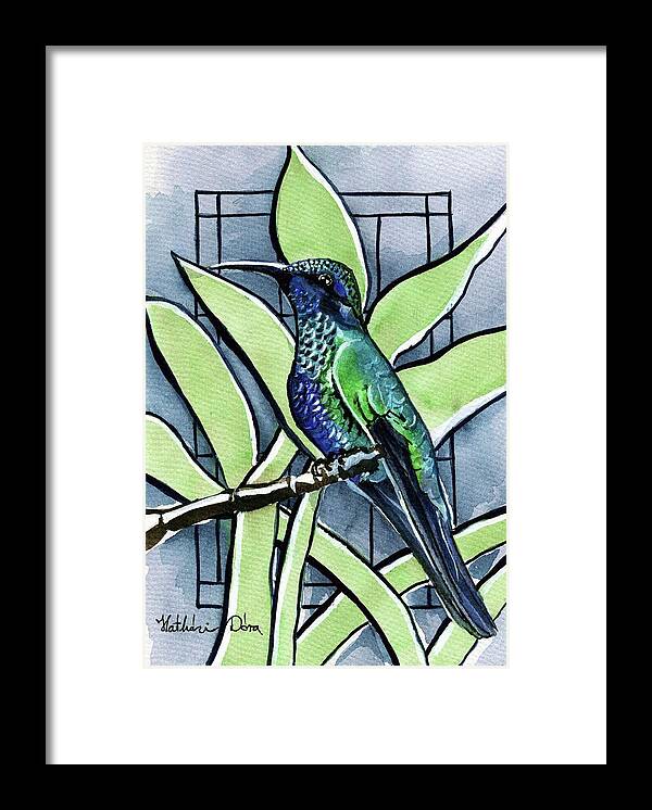 Hummingbird Framed Print featuring the painting Blue Green Hummingbird by Dora Hathazi Mendes