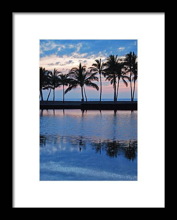 Anaehoomalu Bay Blue Hawaiian Kona Hawaii Palm Trees Landscape Photography Canvas Colors Beach Sunset Silhouette Framed Print featuring the photograph Blue Hawaiian by Kelly Wade