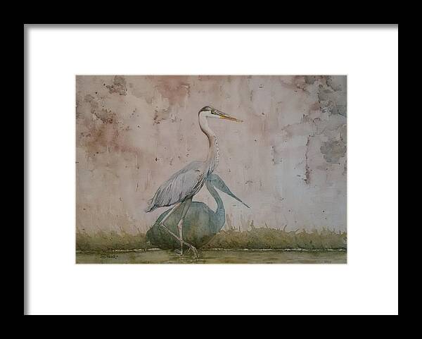 Blue Heron Framed Print featuring the painting Blue Heron by Sheila Romard