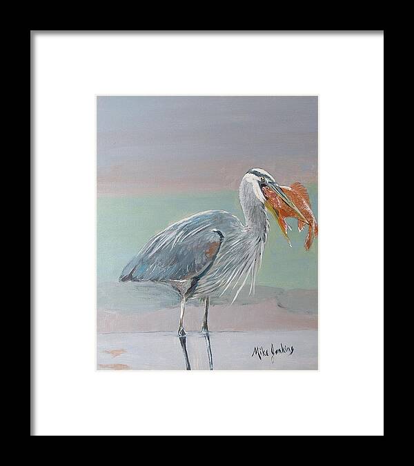 Blue Heron Framed Print featuring the painting Blue Heron the Thief by Mike Jenkins