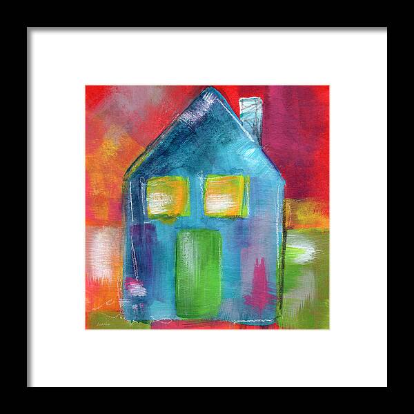 House Framed Print featuring the painting Blue House- Art by Linda Woods by Linda Woods
