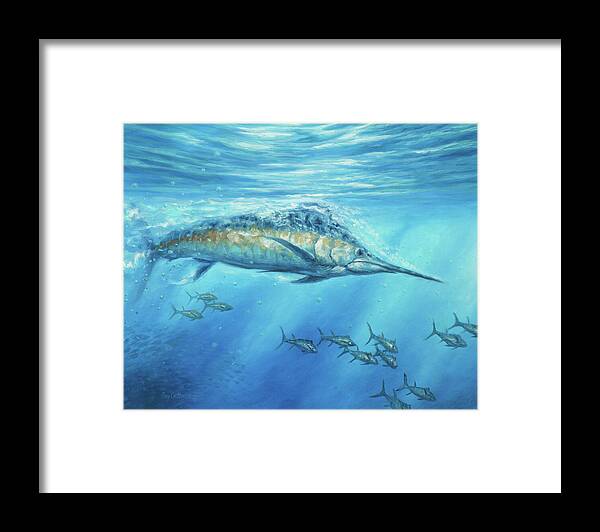 Blue Marlin Paintings Framed Print featuring the painting Blue Hunter by Guy Crittenden