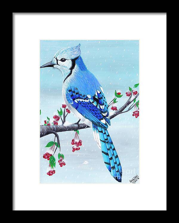 Bird Framed Print featuring the painting Blue jay by Sudakshina Bhattacharya