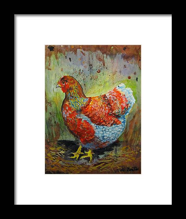 Hen Framed Print featuring the painting Blue Laced Wyandotte Hen by Mike Benton