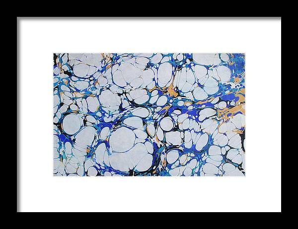 Blue And White Abstract Framed Print featuring the painting Blue Marbling Bubbles by Denice Palanuk Wilson