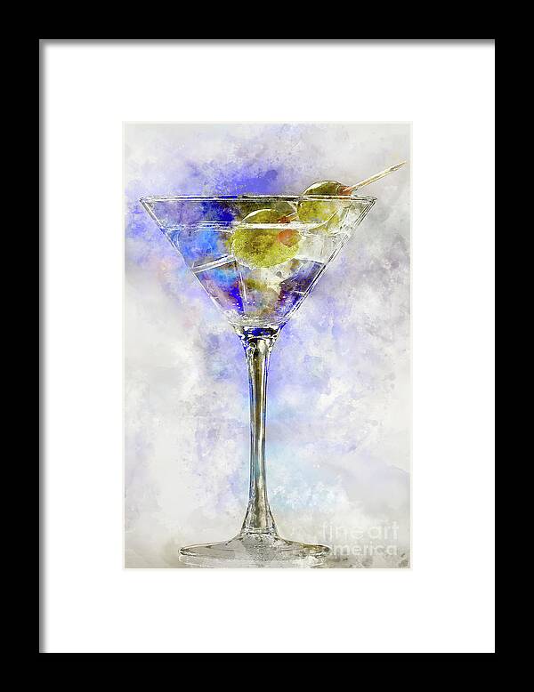 Watercolor Martini Framed Print featuring the painting Blue Martini by Jon Neidert