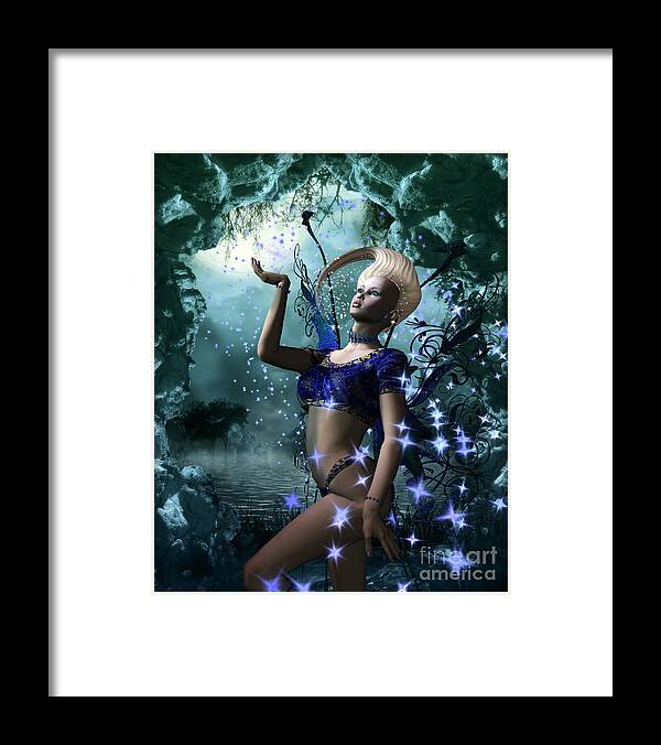 Art Framed Print featuring the digital art Blue Moon Fairy by Dorothy Lee