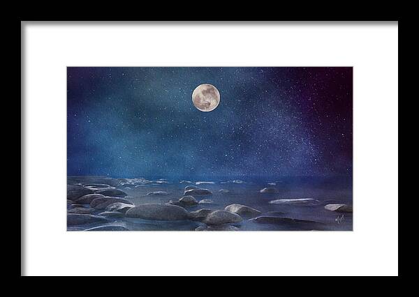 blue Moon Seascape Framed Print featuring the painting Blue Moon Seascape by Mark Taylor