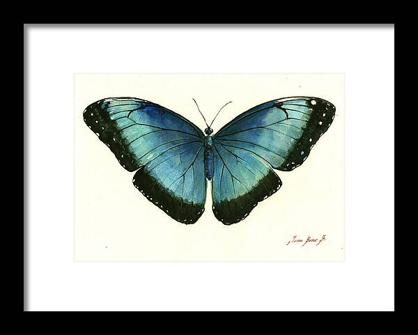 Blue Morpho Art Framed Print featuring the painting Blue Morpho butterfly by Juan Bosco