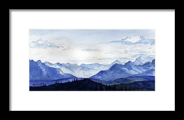 Tim Framed Print featuring the painting Blue mountains by Timithy L Gordon