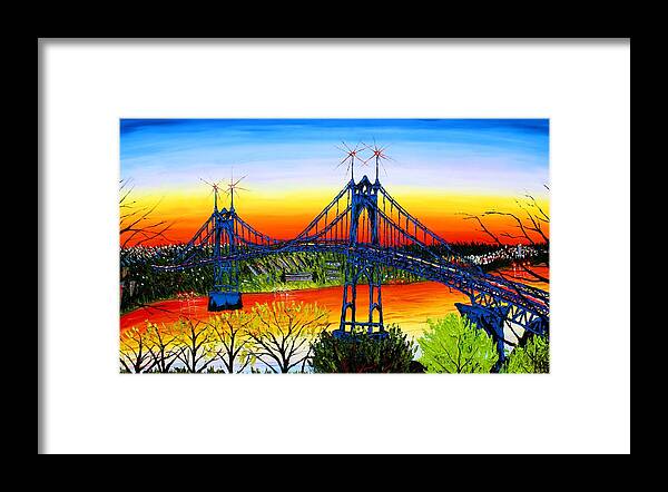  Framed Print featuring the painting Blue Night Of St. Johns Bridge At Sunset #3 by James Dunbar