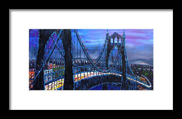  Framed Print featuring the painting Blue Night Of The St. Johns Bridge 2 by James Dunbar