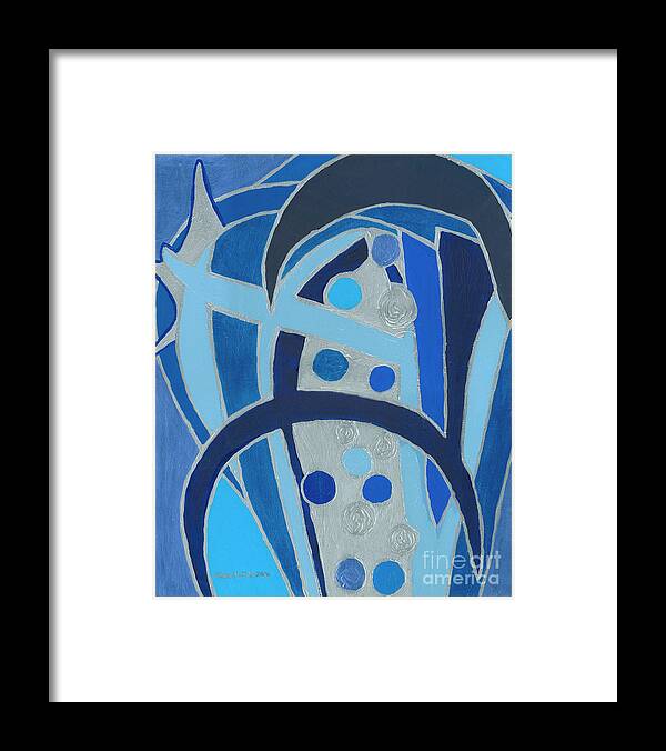Geometric Framed Print featuring the painting Blue on Silver by Ania M Milo
