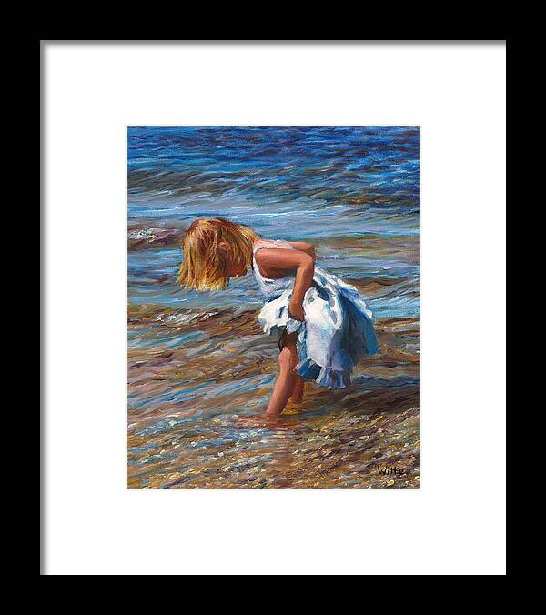 Children Framed Print featuring the painting Blue Pinafore by Marie Witte