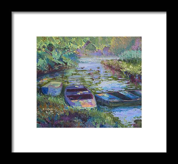 Blue Framed Print featuring the painting Blue Pond by Cynthia McLean