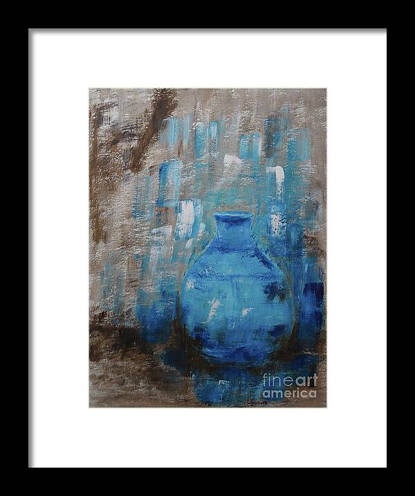 Painting-fine-art-abstract-acrylic Framed Print featuring the painting Blue Pottery Vase Painting by Catalina Walker