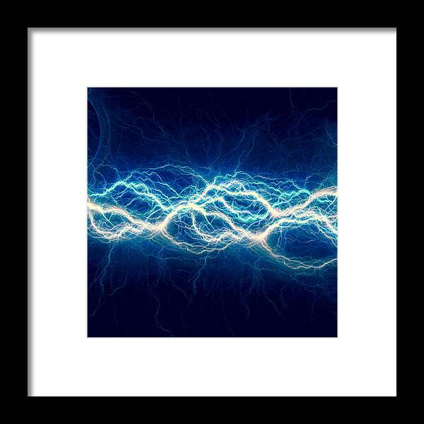 Lightning Framed Print featuring the digital art Blue power by Martin Capek